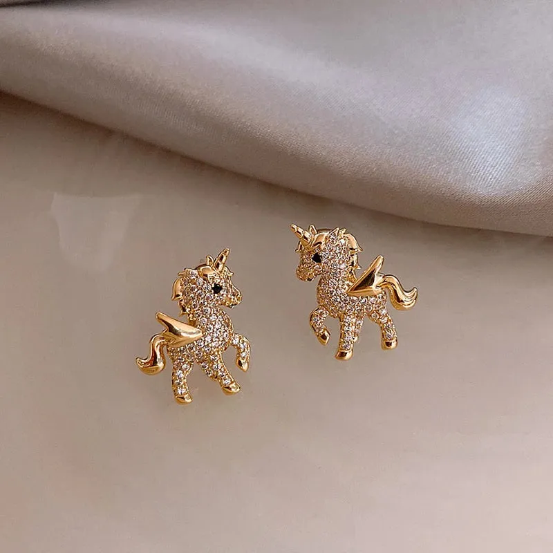 Petite Micro-Pave CZ Unicorn Horse Stud Earrings