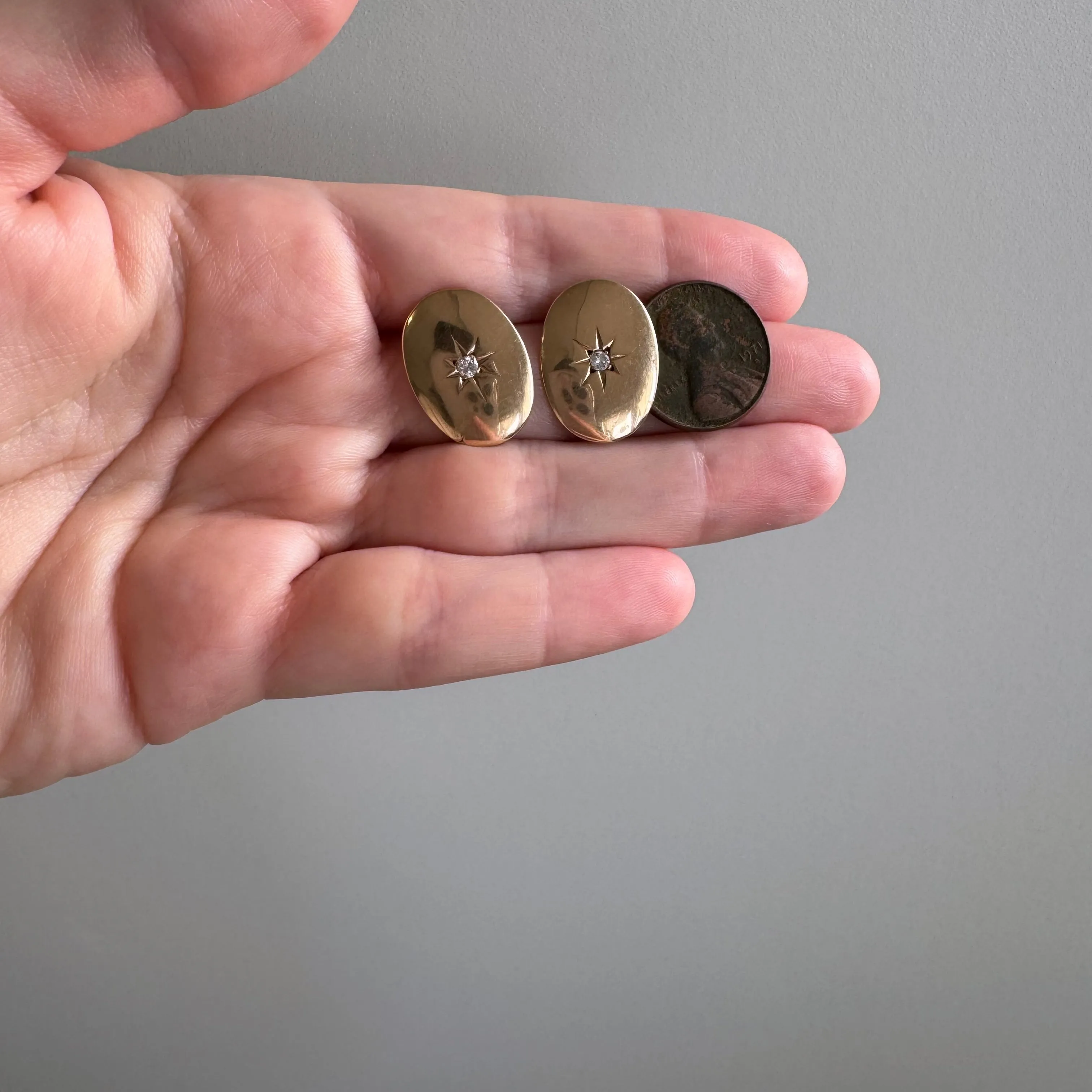 reimagined A N T I Q U E // 10k rosy yellow gold and diamond cufflink conversion post earrings