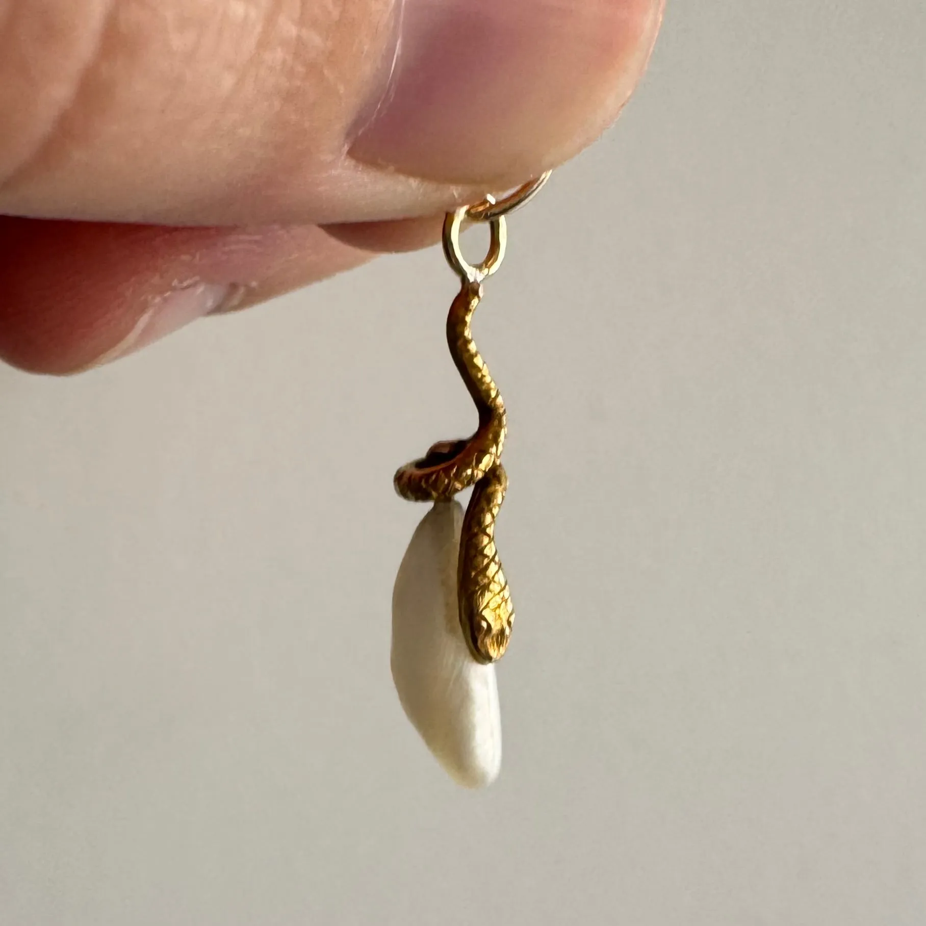 reimagined A N T I Q U E // a snake and her egg / 14k yellow gold and freshwater pearl / a conversion pendant