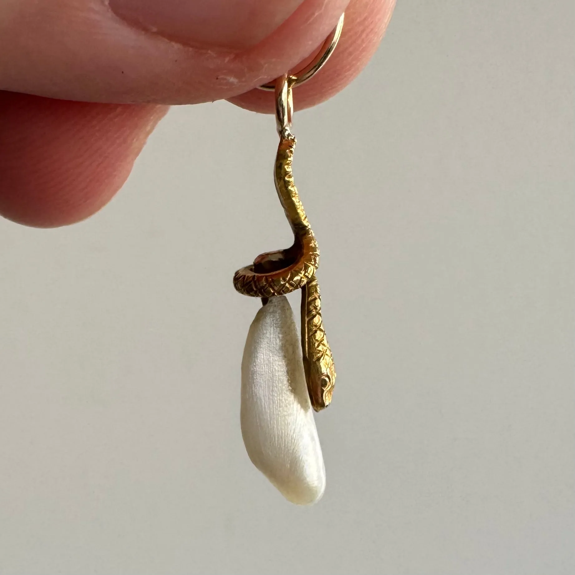 reimagined A N T I Q U E // a snake and her egg / 14k yellow gold and freshwater pearl / a conversion pendant