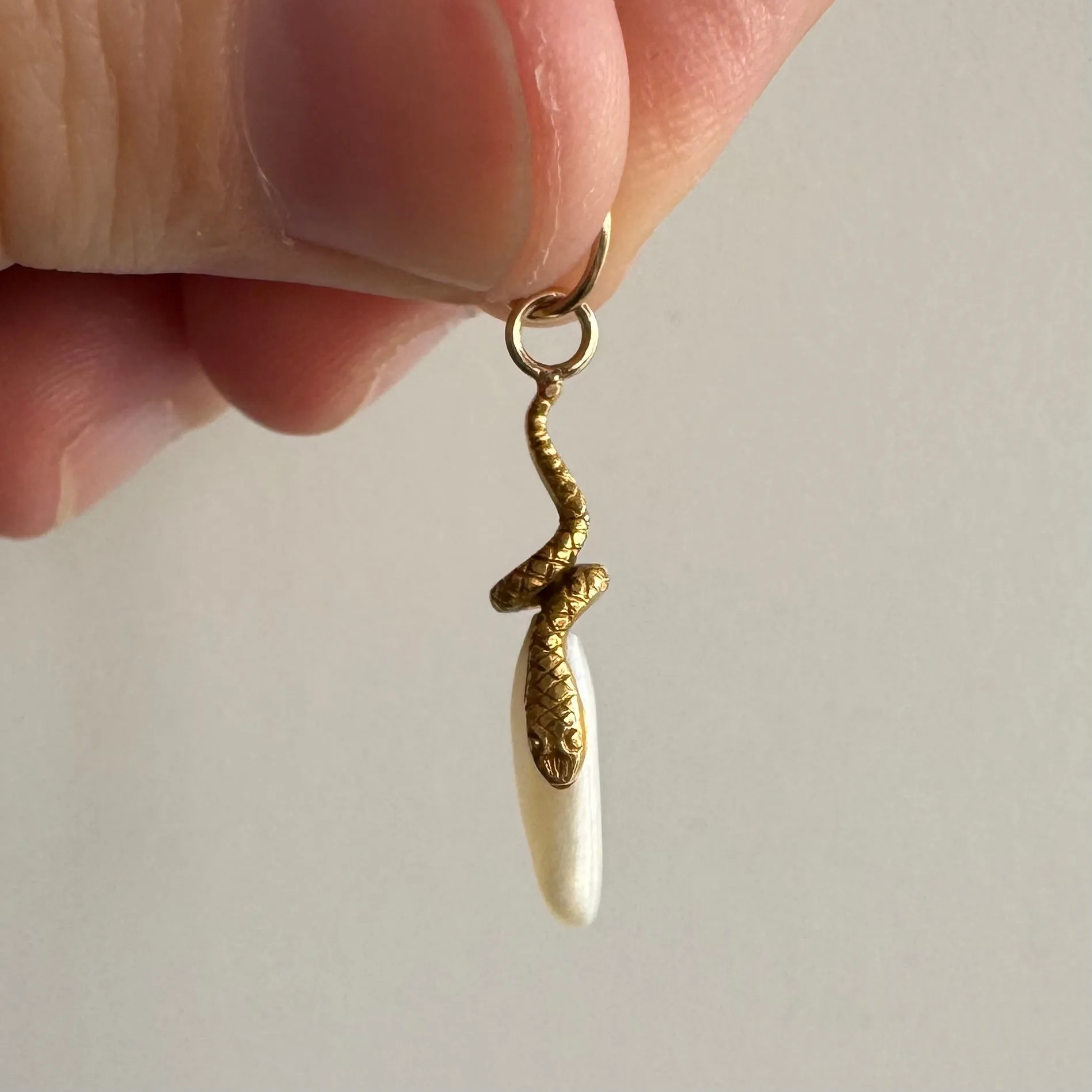 reimagined A N T I Q U E // a snake and her egg / 14k yellow gold and freshwater pearl / a conversion pendant