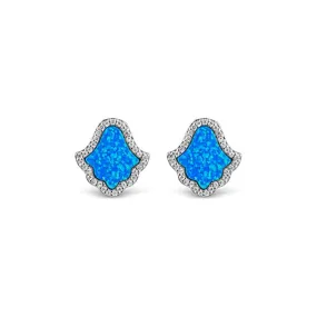 Sterling Silver Blue Opal Halo Stud Earrings (Zara Collection)