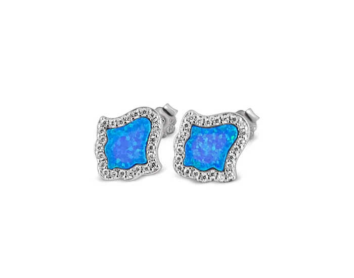 Sterling Silver Blue Opal Halo Stud Earrings (Zara Collection)