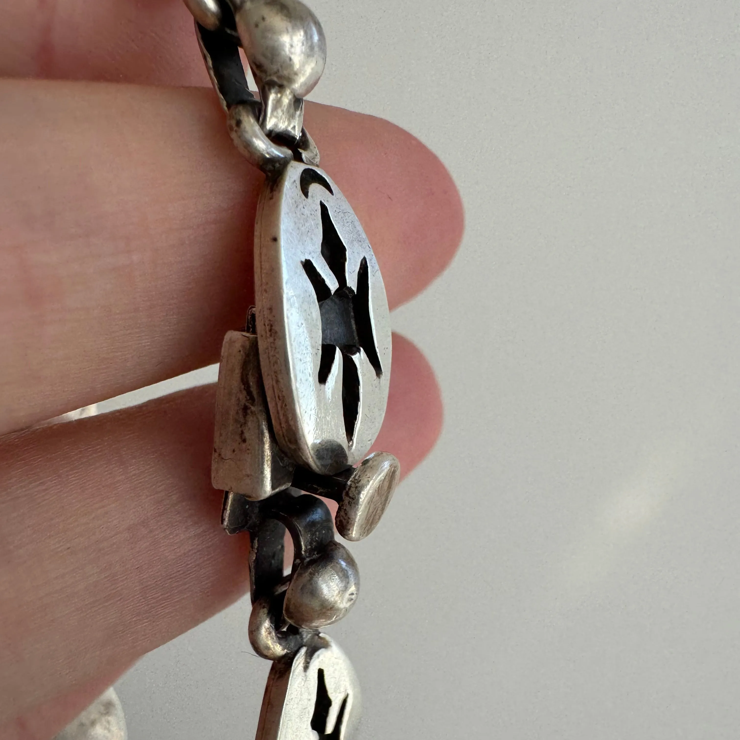 V I N T A G E // birds eye view / sterling silver thunderbird link bracelet / 7.5, 23g