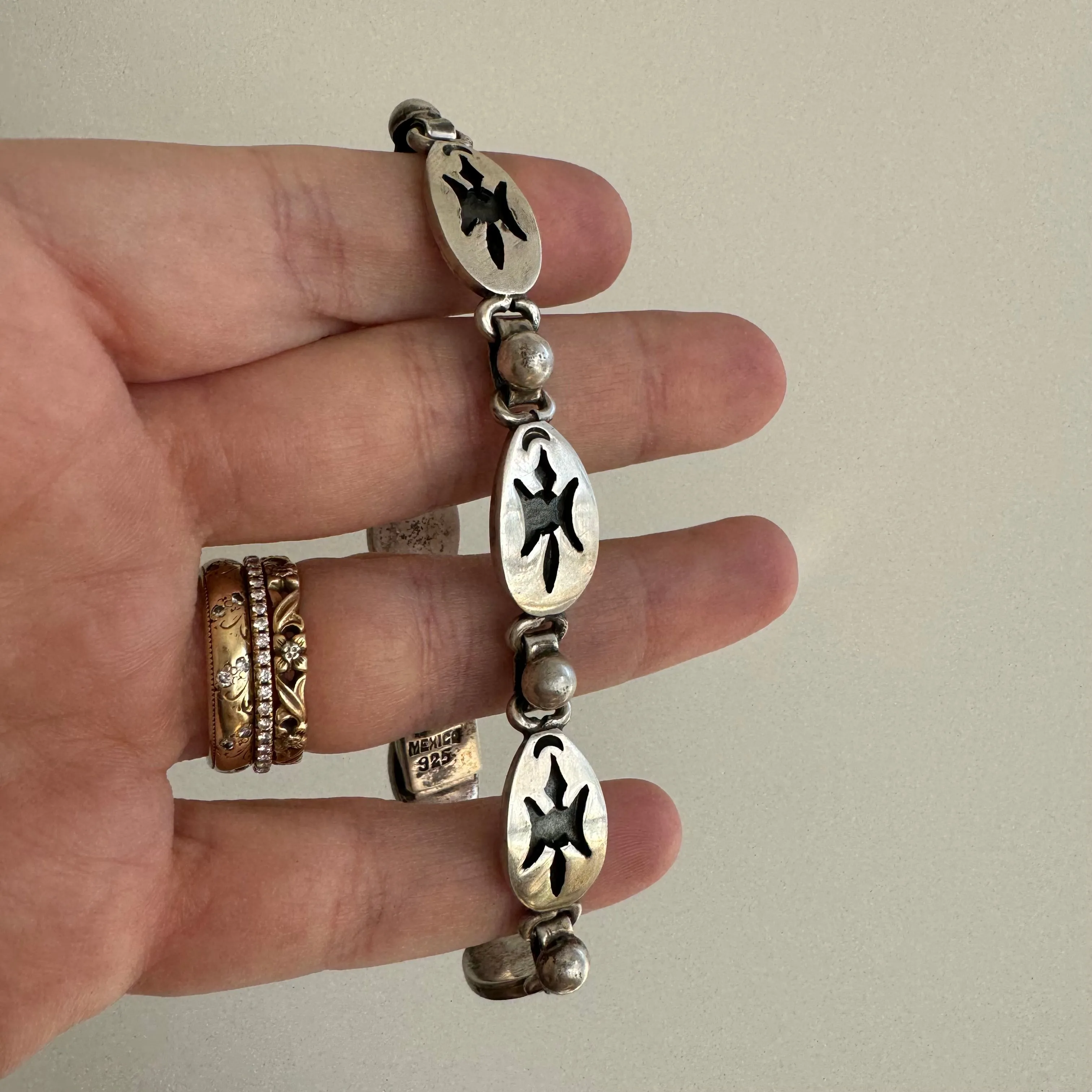 V I N T A G E // birds eye view / sterling silver thunderbird link bracelet / 7.5, 23g