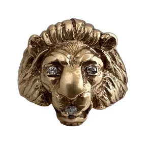 V I N T A G E // classic beast / solid 10k yellow gold and diamond lion ring / size 10