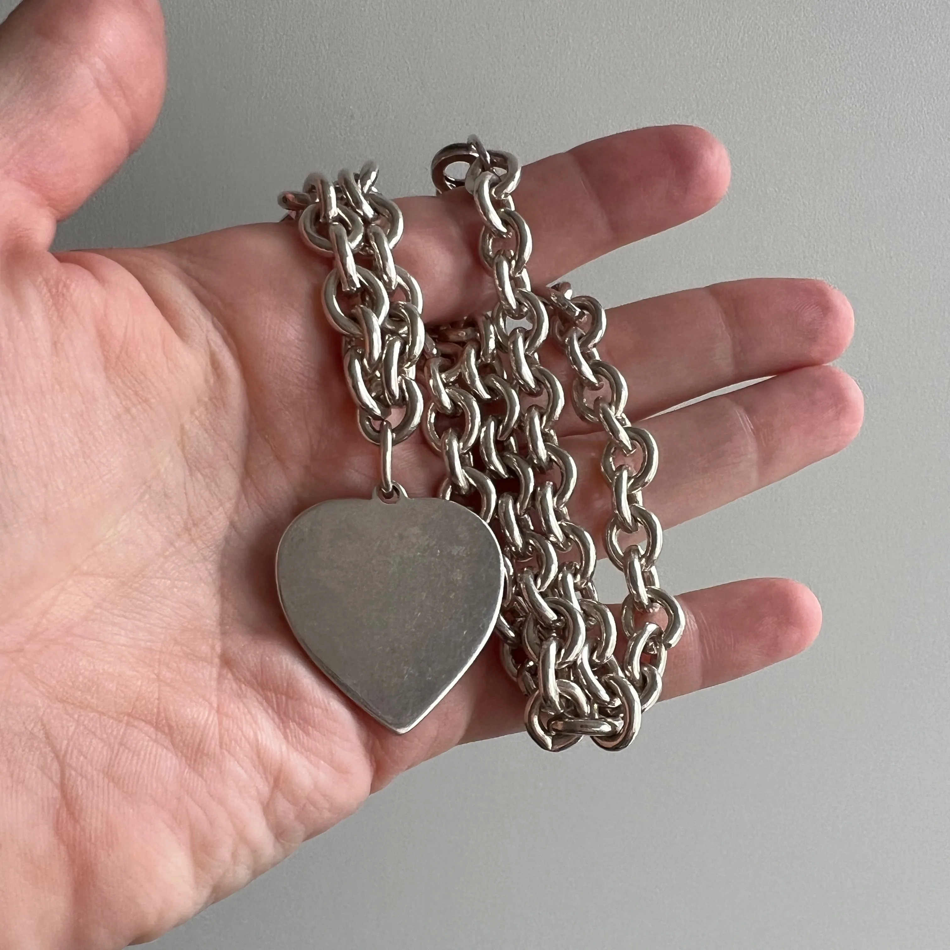 V I N T A G E // finest heart / super chunky silver cable chain and heart necklace / 18.5, 72g