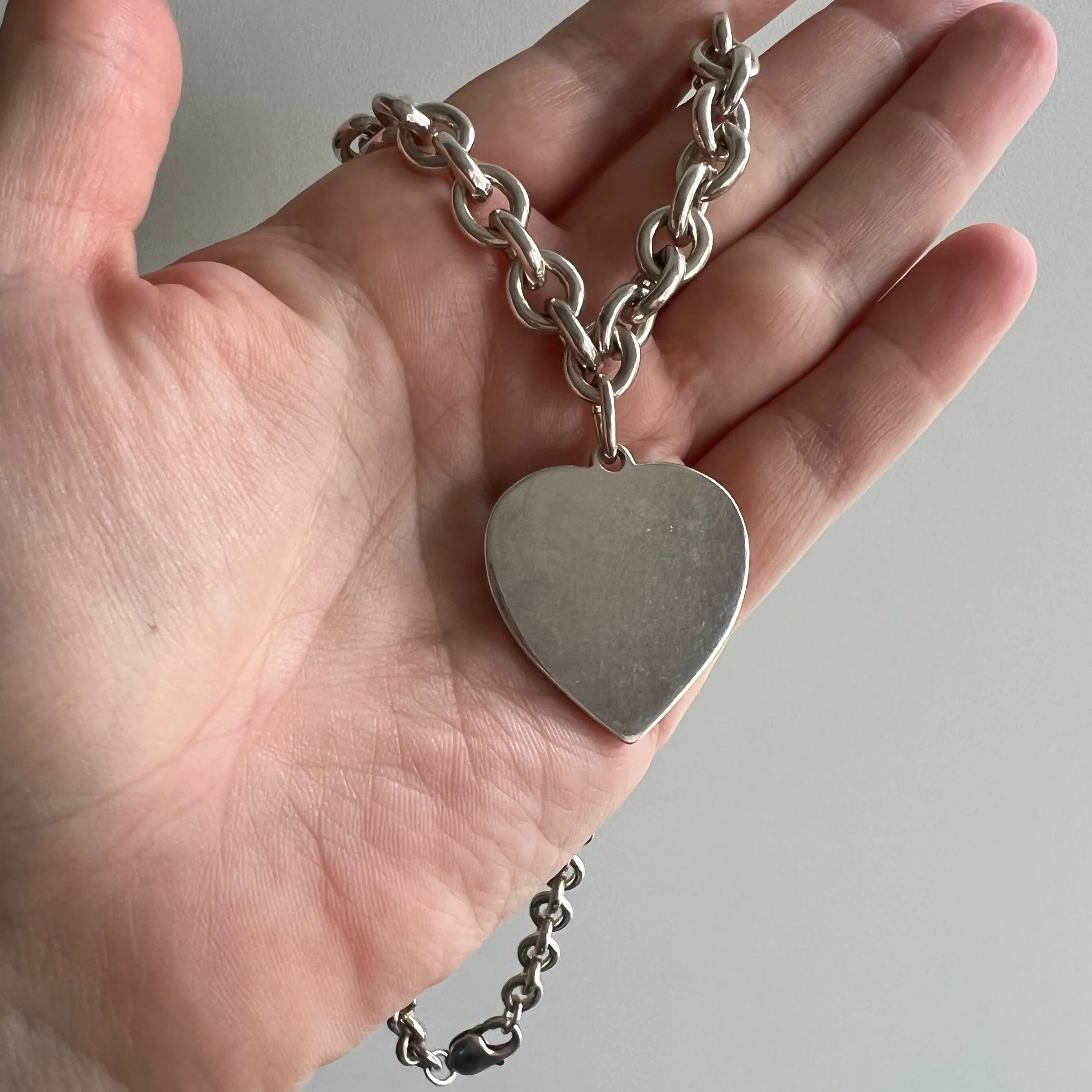 V I N T A G E // finest heart / super chunky silver cable chain and heart necklace / 18.5, 72g