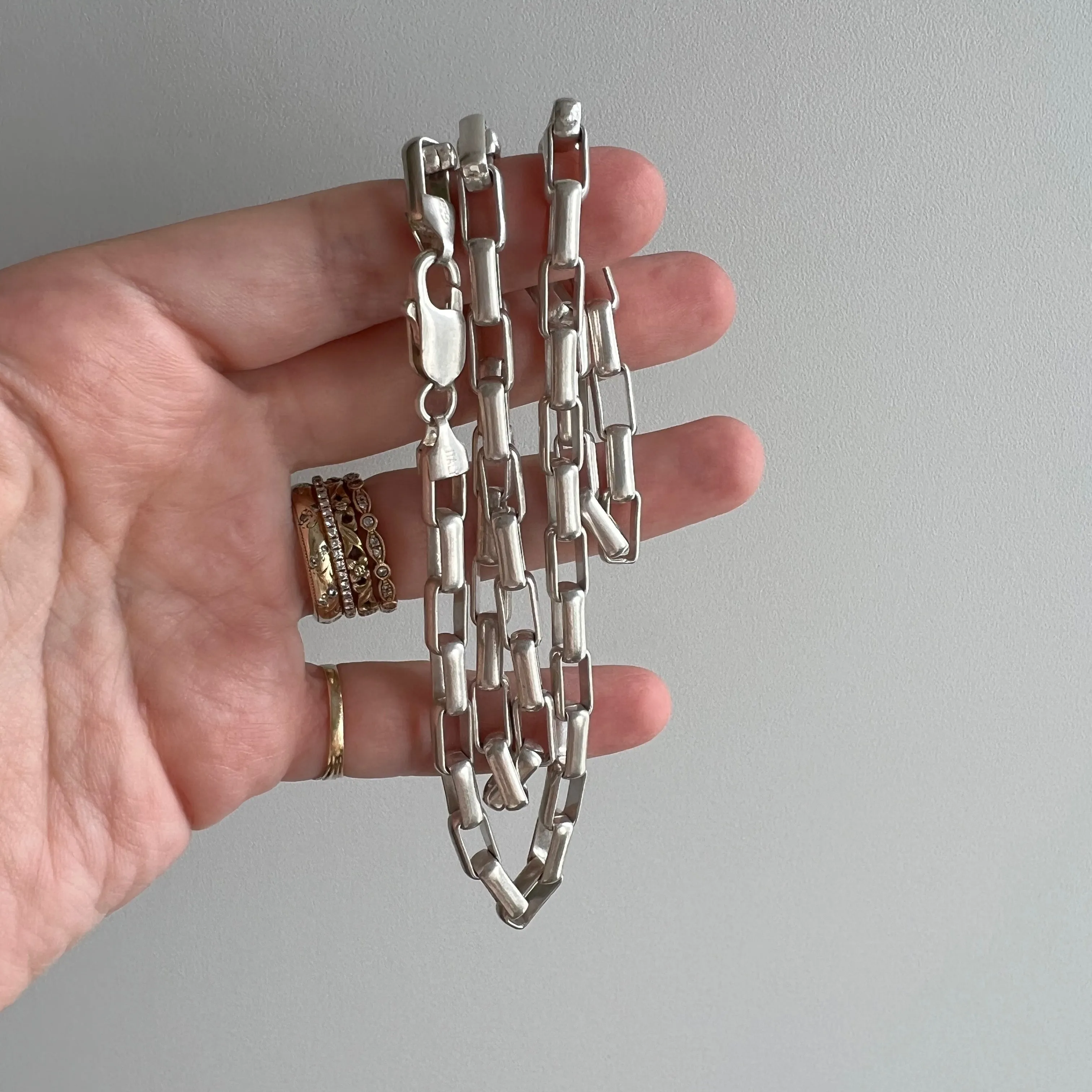 V I N T A G E // longest box / Italy sterling silver elongated box chain / 20.25 long 39.8g