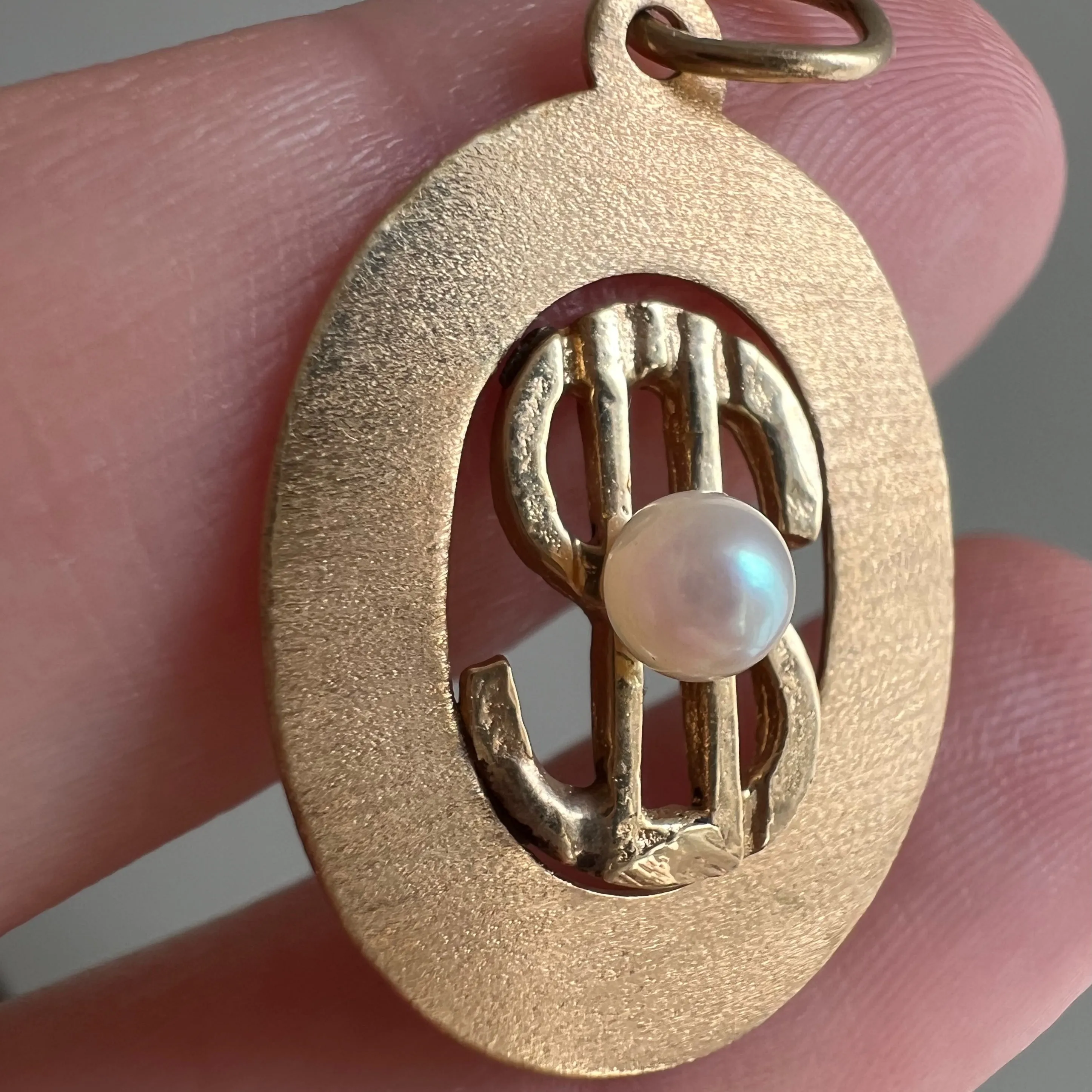 V I N T A G E // money talisman / 14k mid century style dollar sign with pearl / a pendant charm