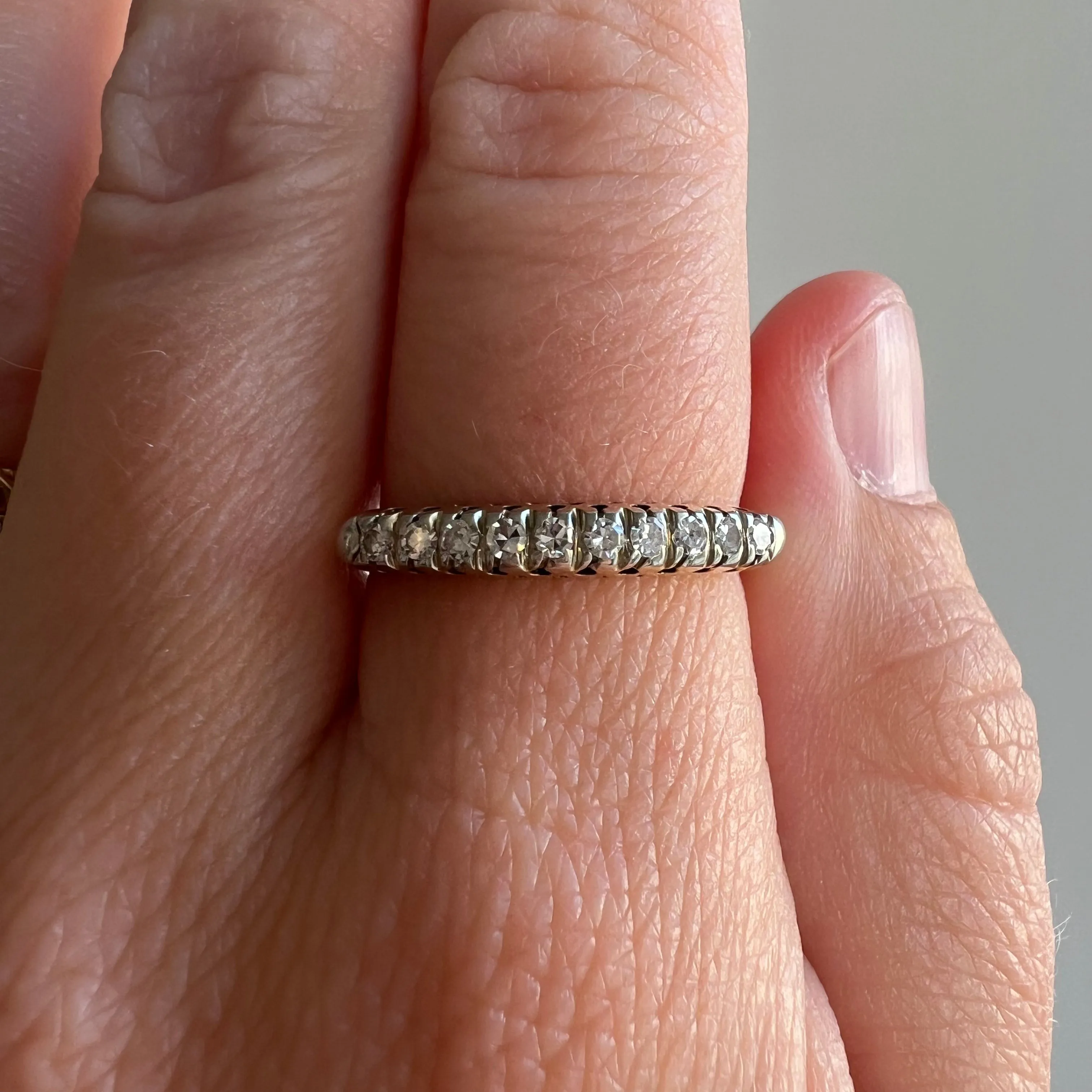 V I N T A G E // sparkle bridge / 14k yellow and white gold diamond architecture / half eternity band / size 7.5 to 7.75