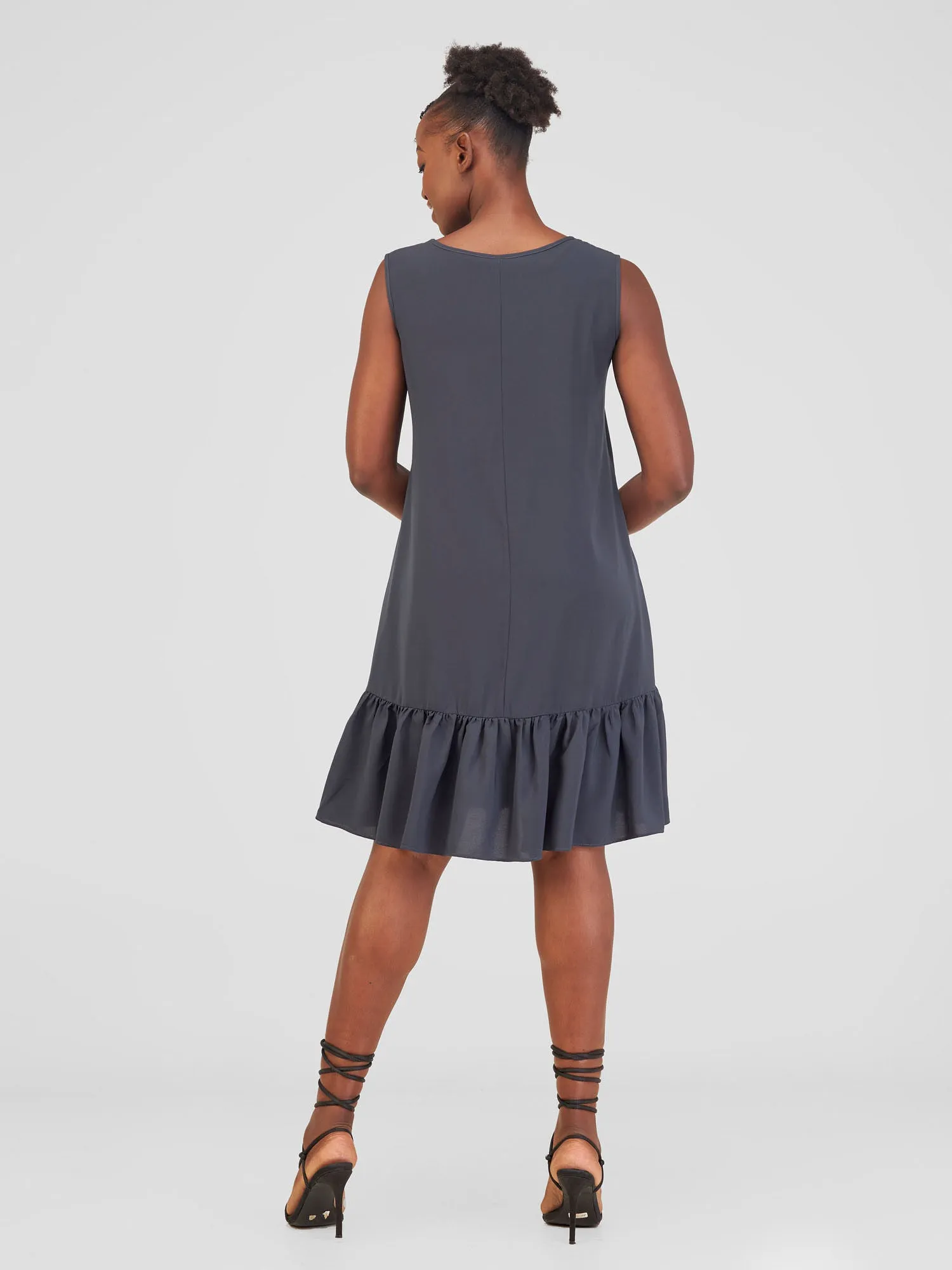 Vivo Dalia Sleeveless Gathered Tent Dress - Grey