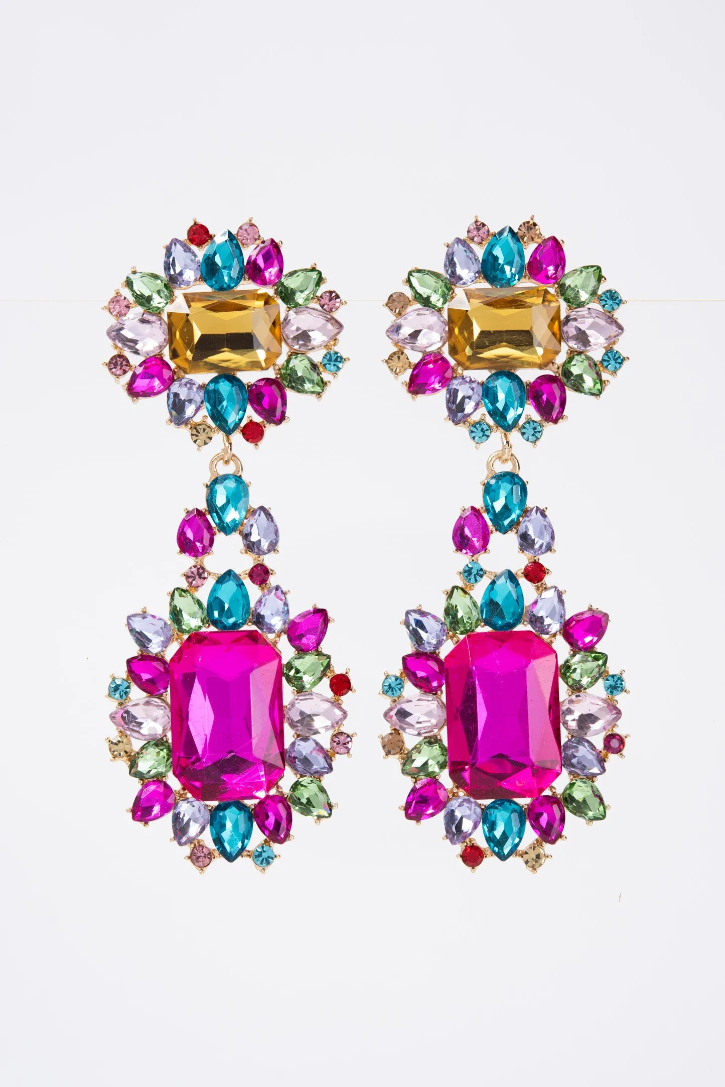 Zara Baroque Crystal Gemstone Cluster Earrings - Multi Colored