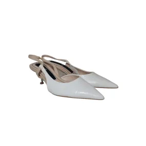 ZARA Beige & White Pointed Sling-back Kitten Heels | Like New |