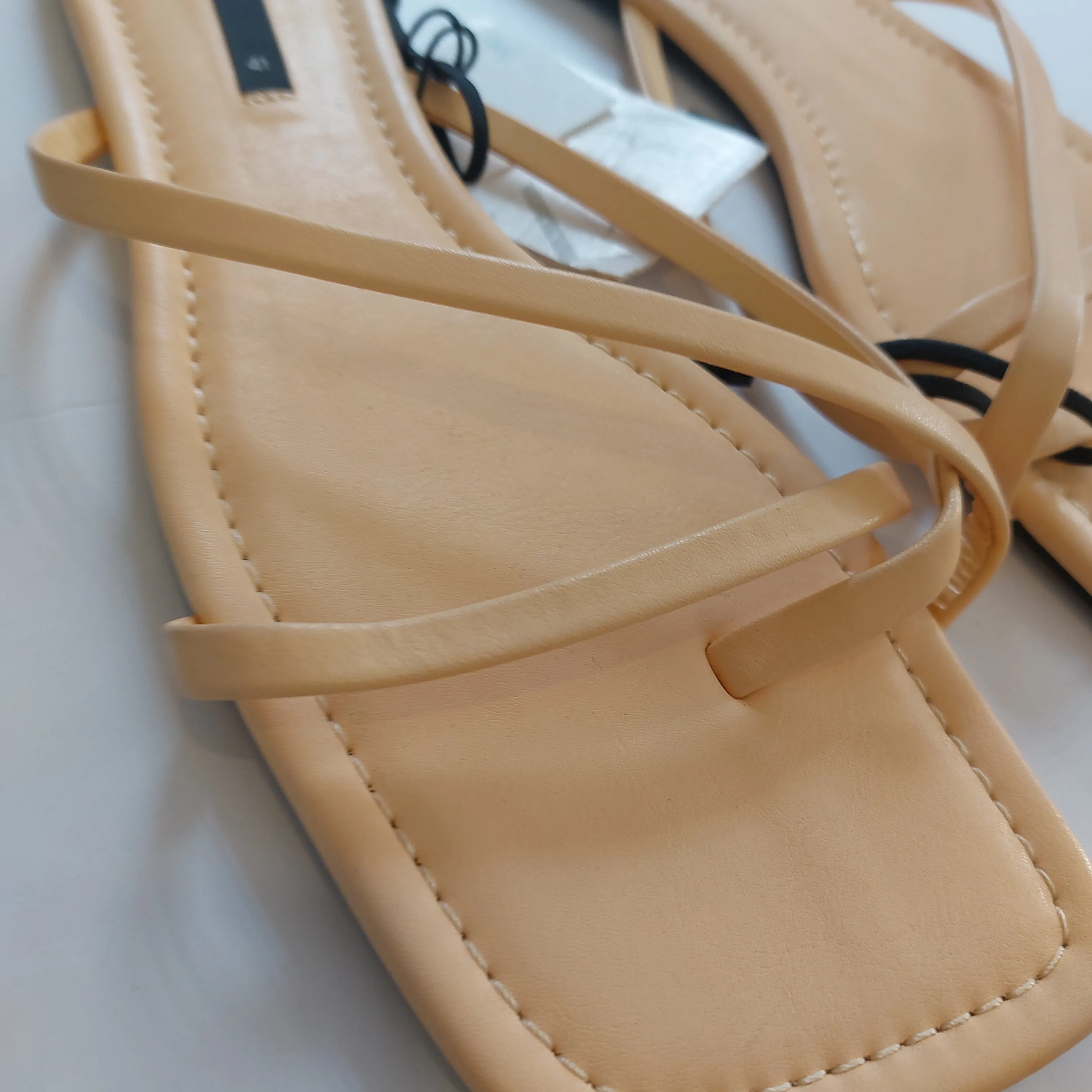 ZARA Beige Strappy Flat Sandals | Brand New |