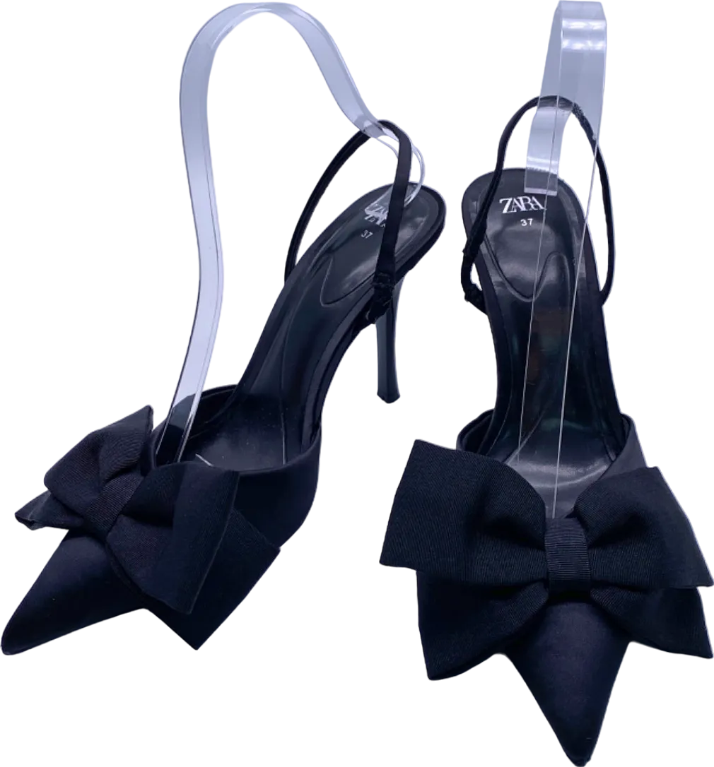 Zara Black Bow Detail Satin Heels UK 4