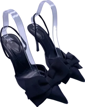 Zara Black Bow Detail Satin Heels UK 4