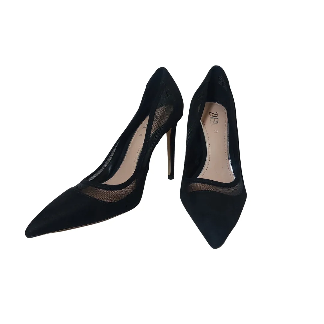 ZARA Black Suede & Mesh Pointed Pumps | Gently Used |