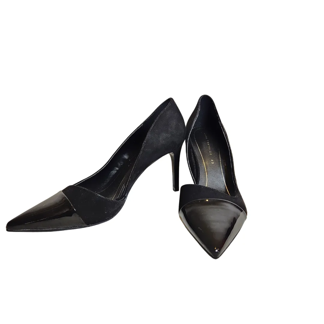 ZARA Black Suede Patent Tips Pumps | Pre Loved |