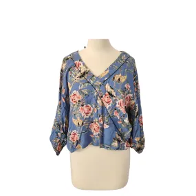 ZARA Blue Floral & Bird Printed Cropped Blouse | Pre Loved |