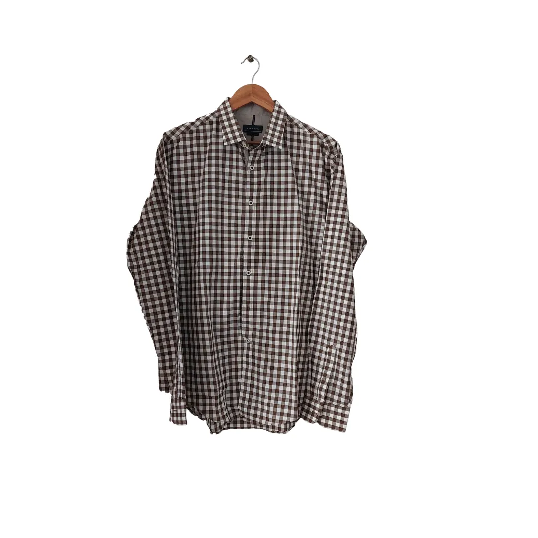 ZARA Brown and White Checked Collared Men's Shirt | Gently Used |