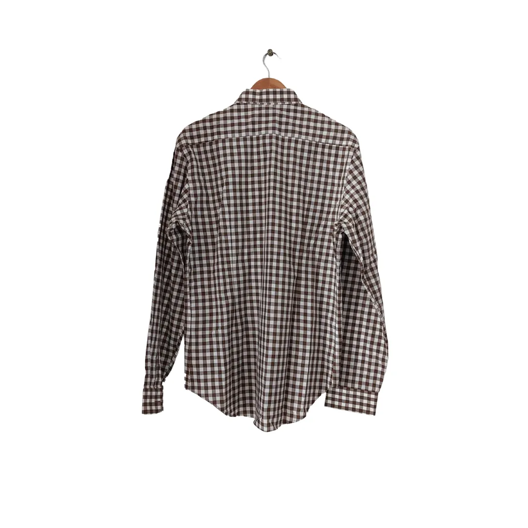 ZARA Brown and White Checked Collared Men's Shirt | Gently Used |