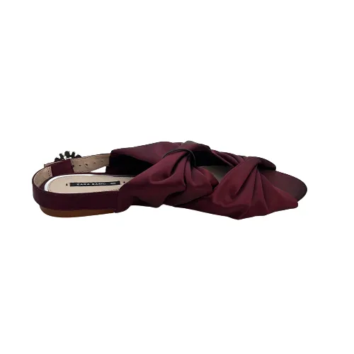 ZARA Maroon Satin Rhinestone Open-toe Flat Sandals | Brand New |