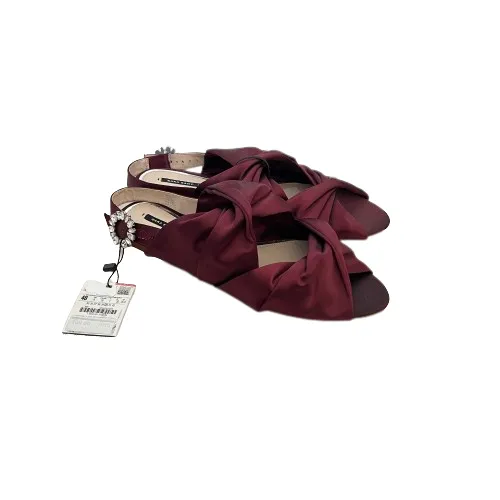 ZARA Maroon Satin Rhinestone Open-toe Flat Sandals | Brand New |