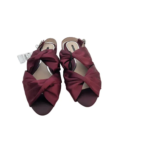 ZARA Maroon Satin Rhinestone Open-toe Flat Sandals | Brand New |