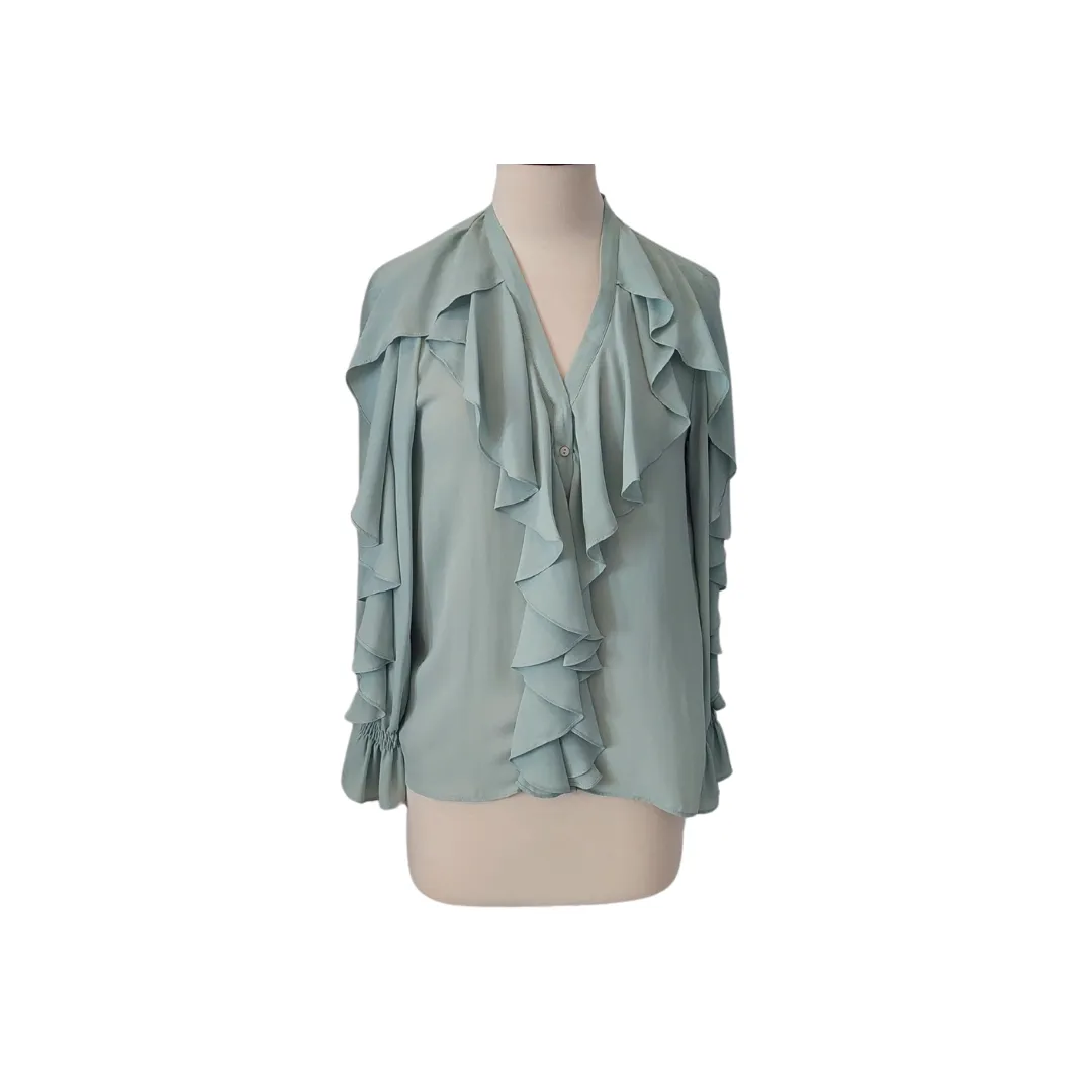 ZARA Mint Green Ruffle Blouse | Pre Loved |