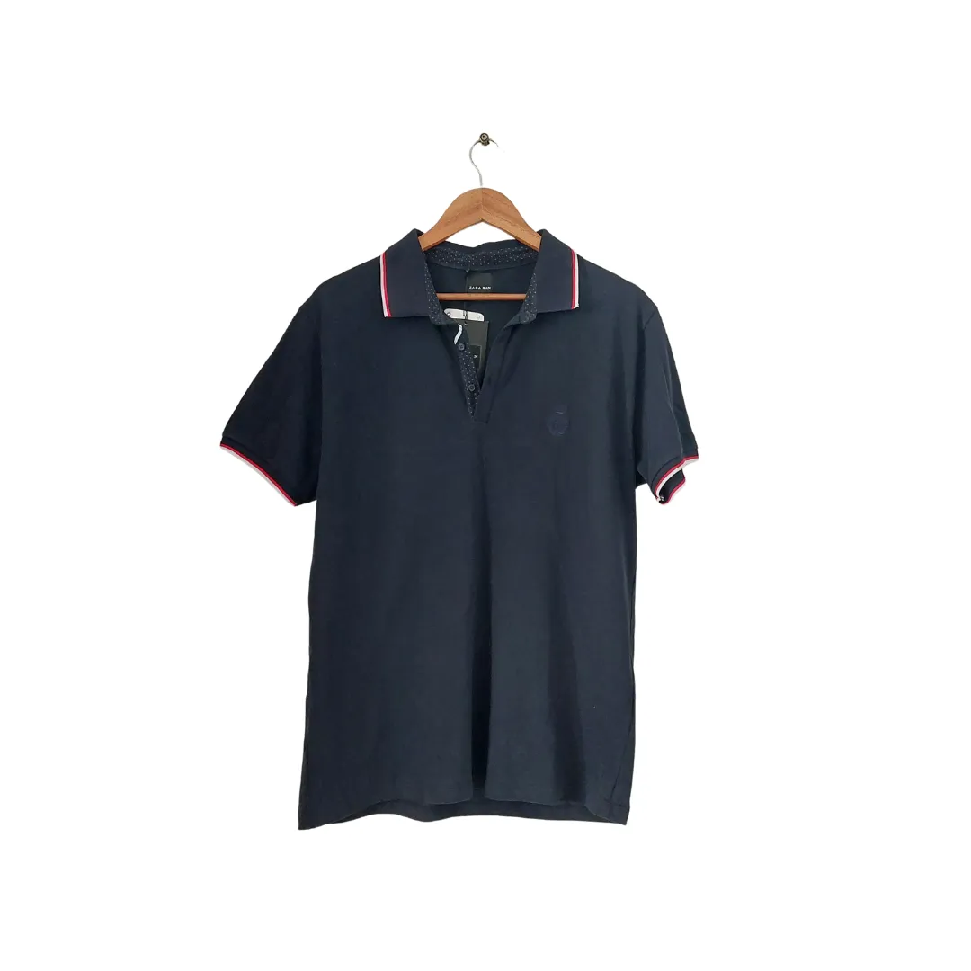 ZARA Navy with Red and White Striped Polo Men's Shirt | Brand New |