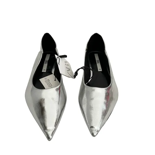 ZARA Silver Metallic Mirror Pointed Flats | Brand New |